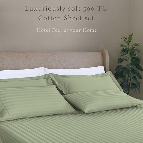 Miniatura 2 de Threadmill Juego de ropa de cama de algodón de lujo de 4 piezas de 500 hilos, color verde salvia suave y sedosa con bolsillo profundo elástico de 16
