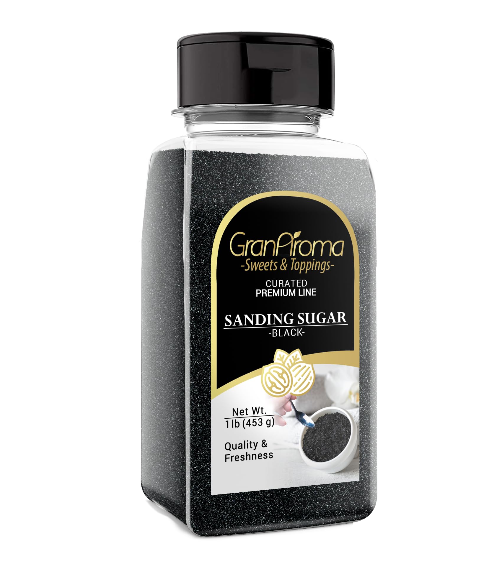 GranAroma Sanding Sugar, Decorative, Cookies & Sweets (White) (1.1 Pound) (Black)