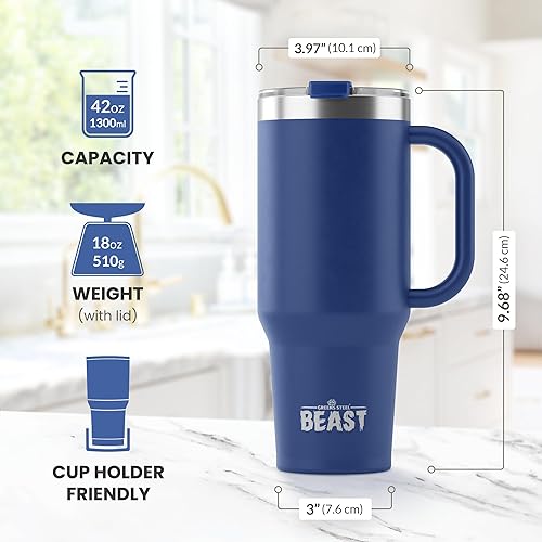 Miniatura 3 de Beast Vaso Térmico de 42 oz de Acero Inoxidable con Aislamiento al Vacío para Café, Taza de Hielo, Termo de Viaje de Doble Pared (Azul Real)