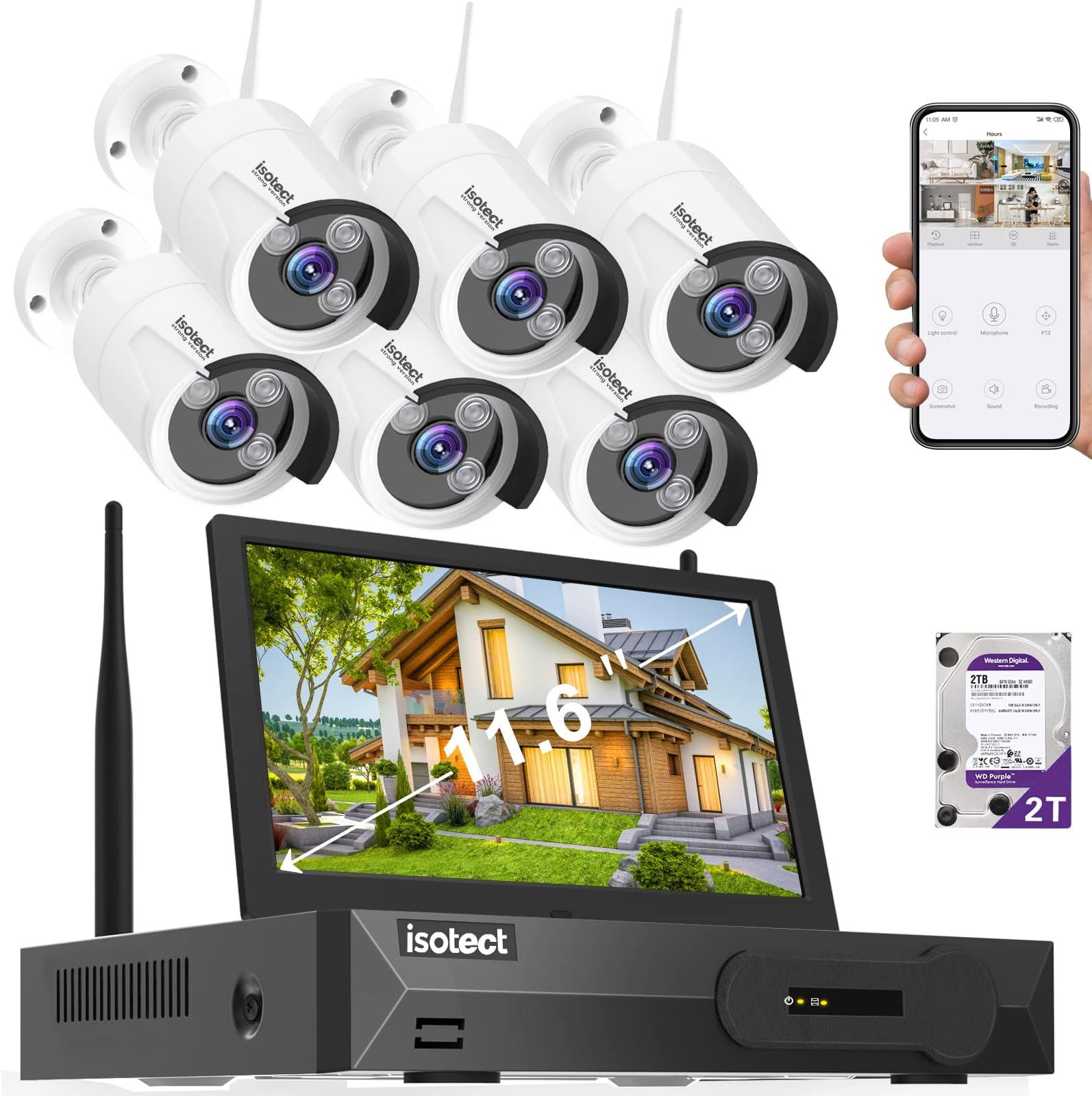 6pcs 1080P Cams+8CH 1080P NVR+11.6'' Monitor(2TB HDD)