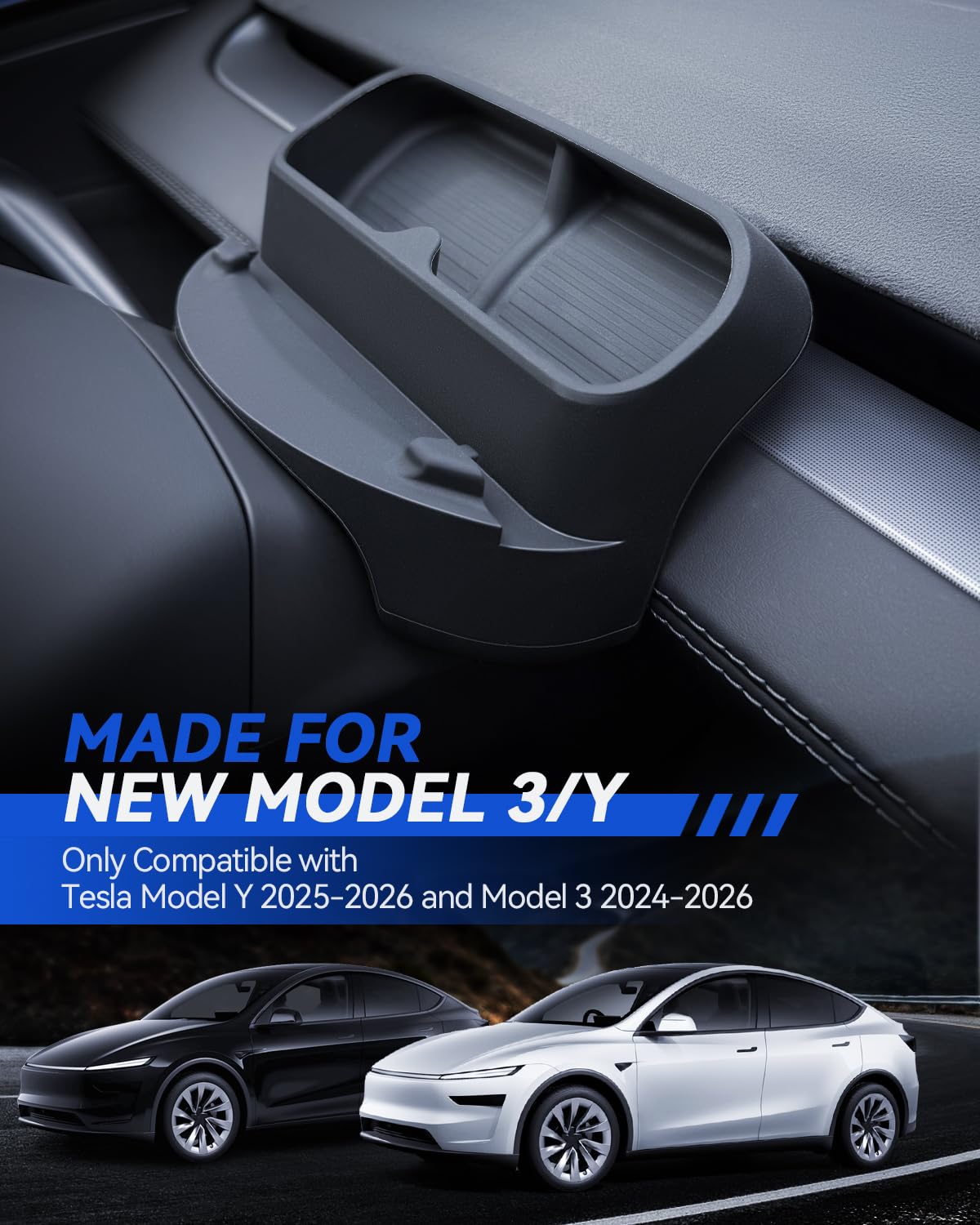 Pudełko do przechowywania na kierownicę do Tesla Model Y 2025 i Model 3 2024-2025, uchwyt na telefon komórkowy, organizer na okulary przeciwsłoneczne, etui na okulary Tesla Juniper Highland
