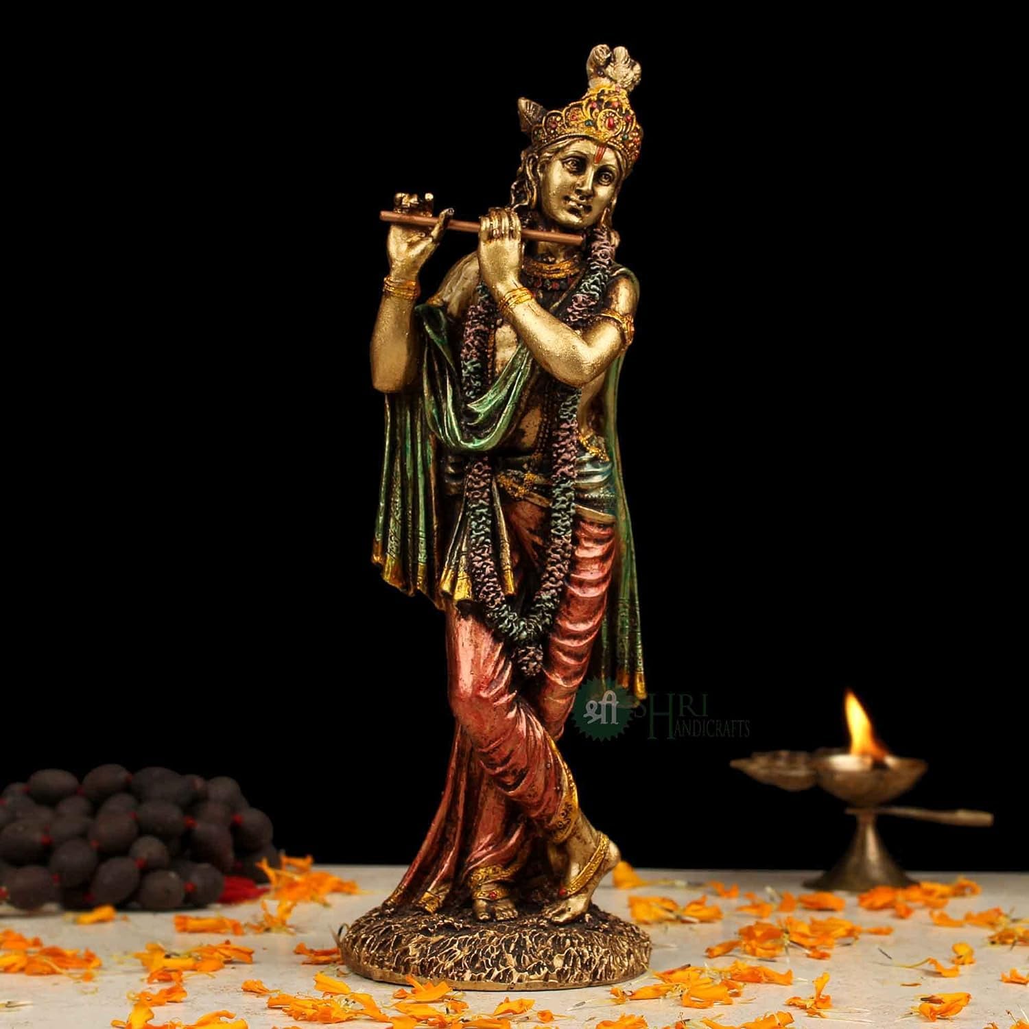 Statue Lord Krishna en métal idole stable déco pour étagère vide