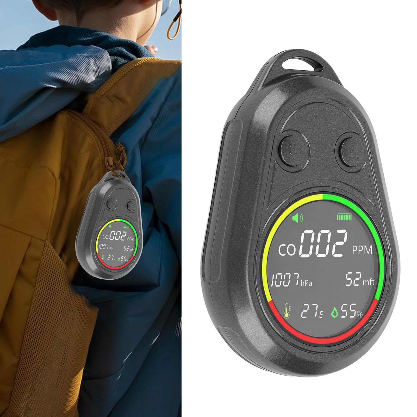 TOPINCN Detector de Calidad del Aire Portátil 5 en 1, Multifunción CO Altitud Presión Atmosférica Temperatura Humedad Probador con Sensor de Alta Precisión para Actividades Al Aire Libre
