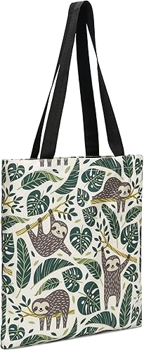 Miniatura 2 de Bolsa de lona para mujer, bolsas de comestibles reutilizables, bonitas bolsas estéticas para regalos de Navidad, compras y playa, Lindo perezoso