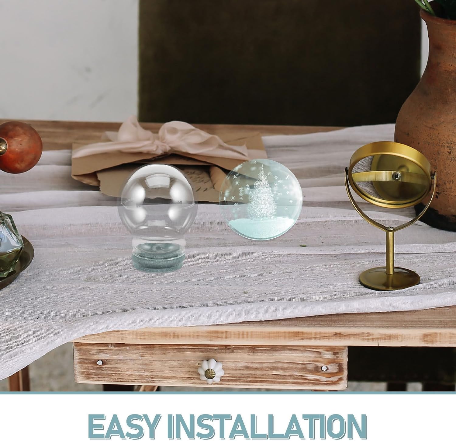 2pcs DIY Snow Globe: Clear Glass Christmas Snow Globe Rubber Base Empty Fillable Water Bubbles Jar for Christmas Decoration 65mm
