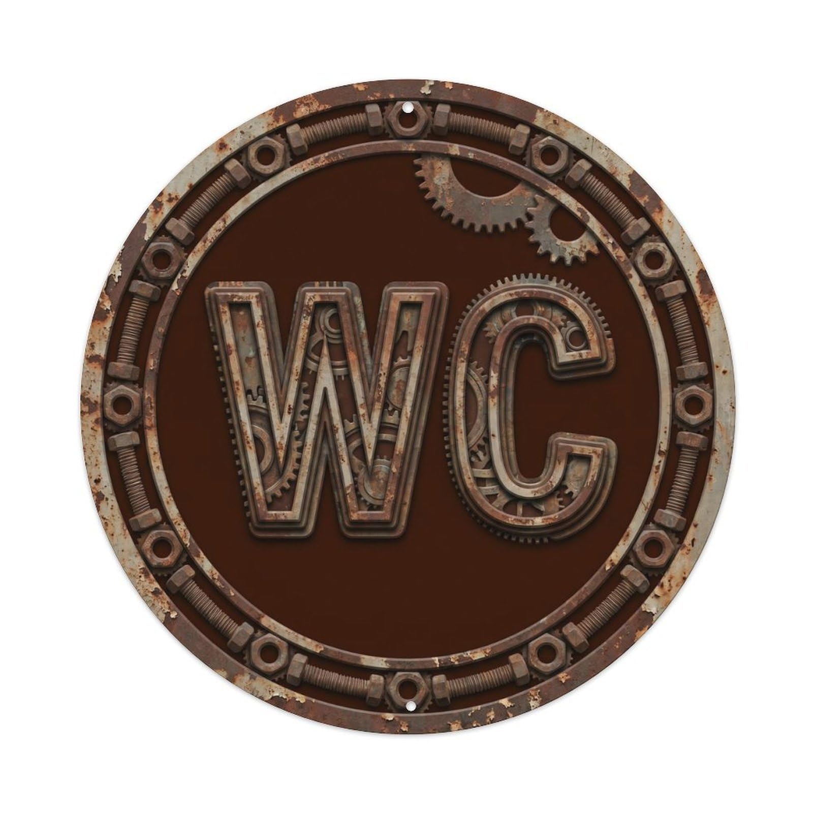 Toilet （WC） Machinery Plate Metal Tin Sign Plaque Wall Decor for Cafe, Club Bar, Office, Home Garden Round Metal Poster 8x8Inch