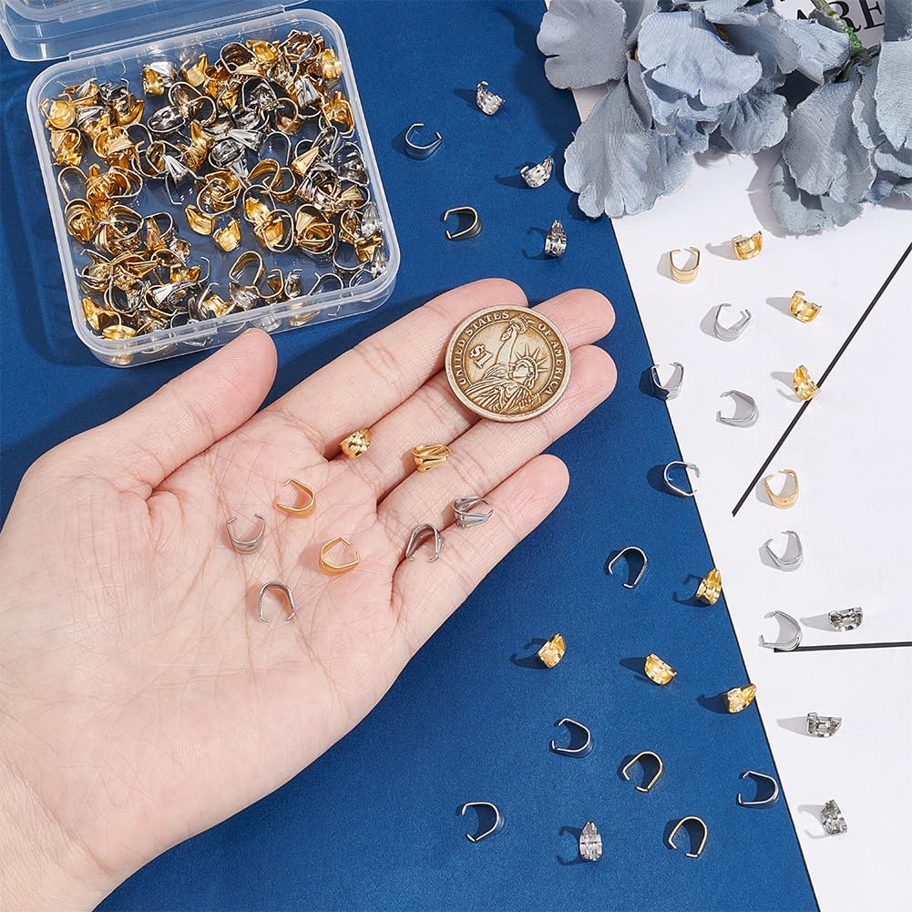 UNICRAFTALE Lot de 80 bélières à clipser en acier inoxydable doré avec fermoir crochet pour pendentif, breloques, colliers, bijoux, loisirs créatifs, 7 x 3,5 x 3,2 mm, trou de 6 x 3 mm