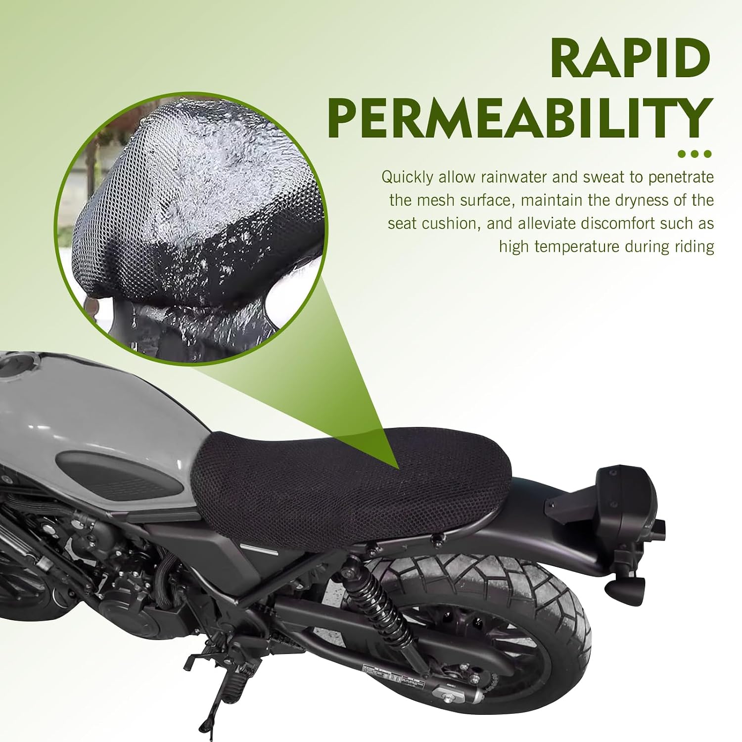 Motorcycle Seat Cover, Heat-Insulating & Non-Slip Seat Cover with Elastic, Honeycomb Breathable Mesh Fabric Mat, Universal for Most Motorcycles (Black #M)