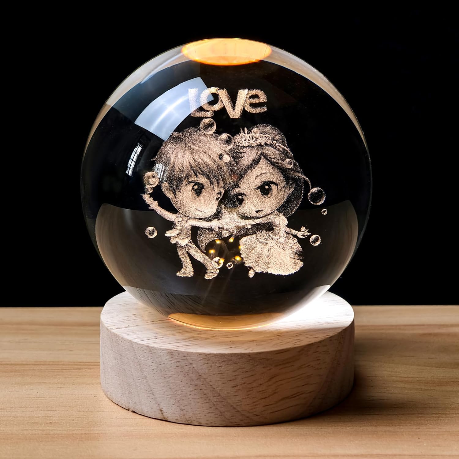 Desidiya Love 3D Crystal Ball Night Light with LED Wooden Stand, Room Decor Glass Sphere Light for Home Decoration Gifts for Women Men Dad Mom Kids Girlfriend 1