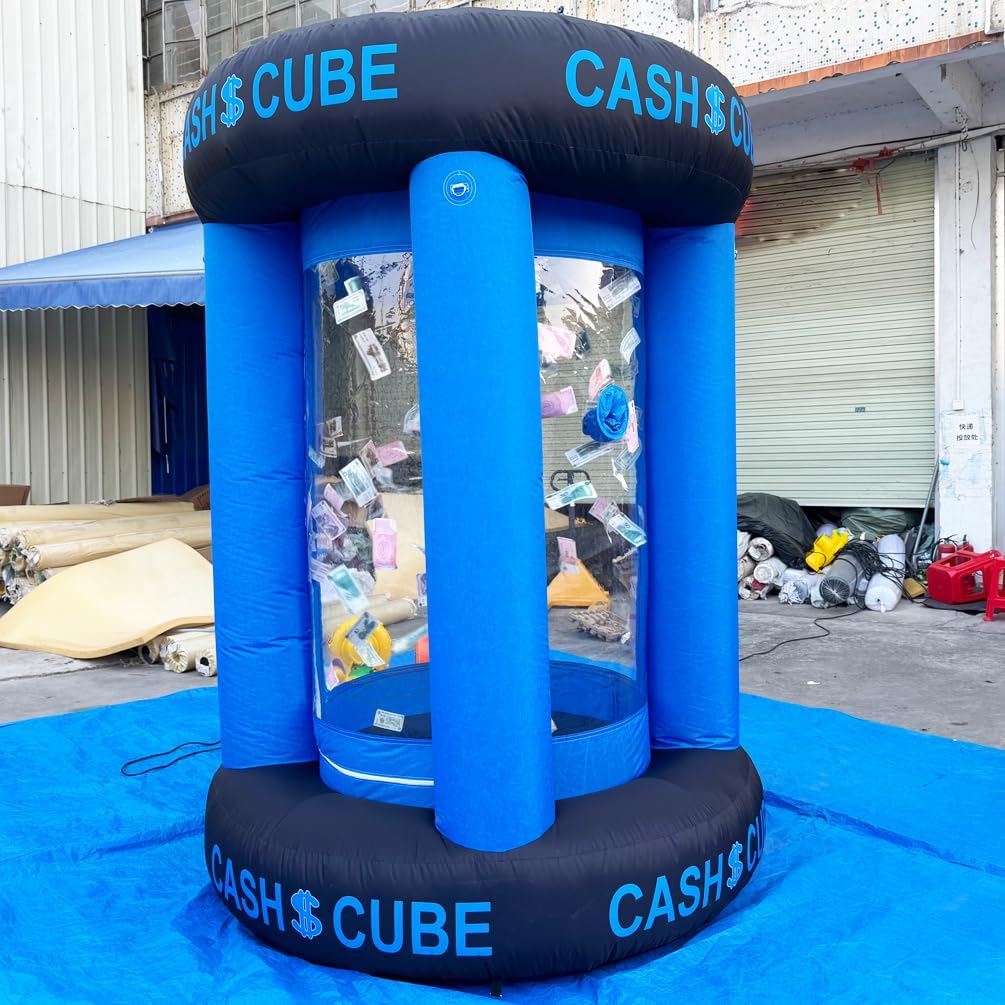 Inflatable Cash Cube Booth Inflatable Cube Cash Grab Machine Fast Money Booth Money Grab Machine with 2 Blowers for Promotion Advertising Events