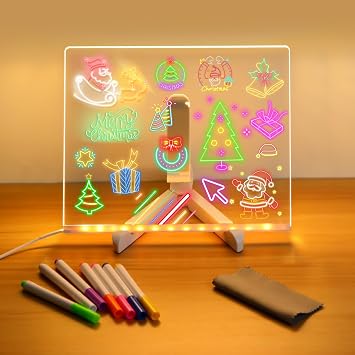 Led Note Board with Colors, Light Up Acrylic Message Board, Glowing Acrylic Dry Erase Board with Light, Led Boards to Write On, Led Writing Board Led Drawing Board Small 5.9 * 5.9 inches