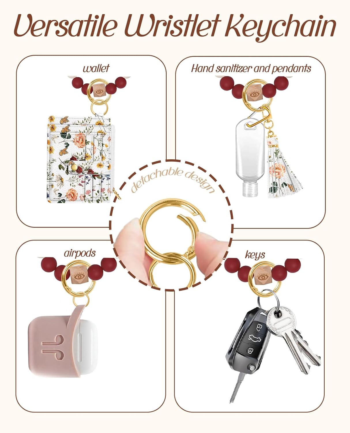 Bistup Wallet Keychain Wristlet for Women - Credit Card Holder Wallets Key Chain Ring Cute Design Slim Small RFID Coin Pocket Purse for Ladies Teen Girls Fashion Vintage Flower - Image 5