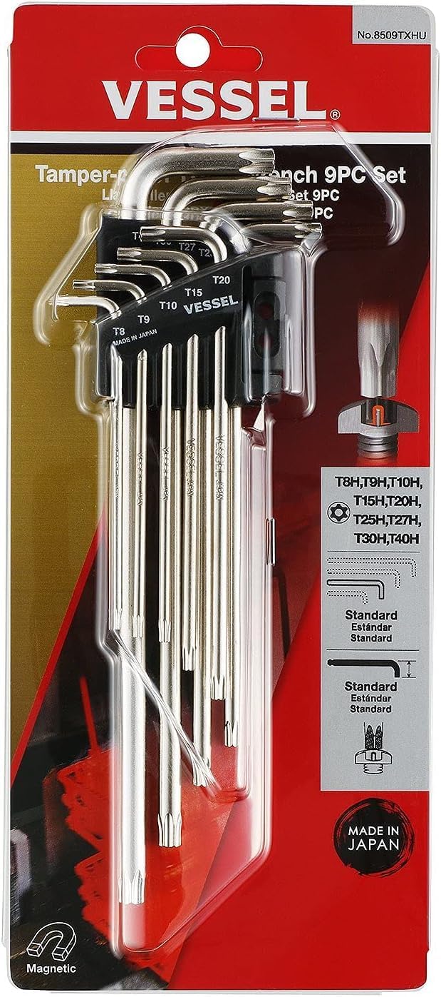 VESSEL Tamper-proof TORX L-Key Wrench 9PC. Set No.8509TXHU 8509TXHU