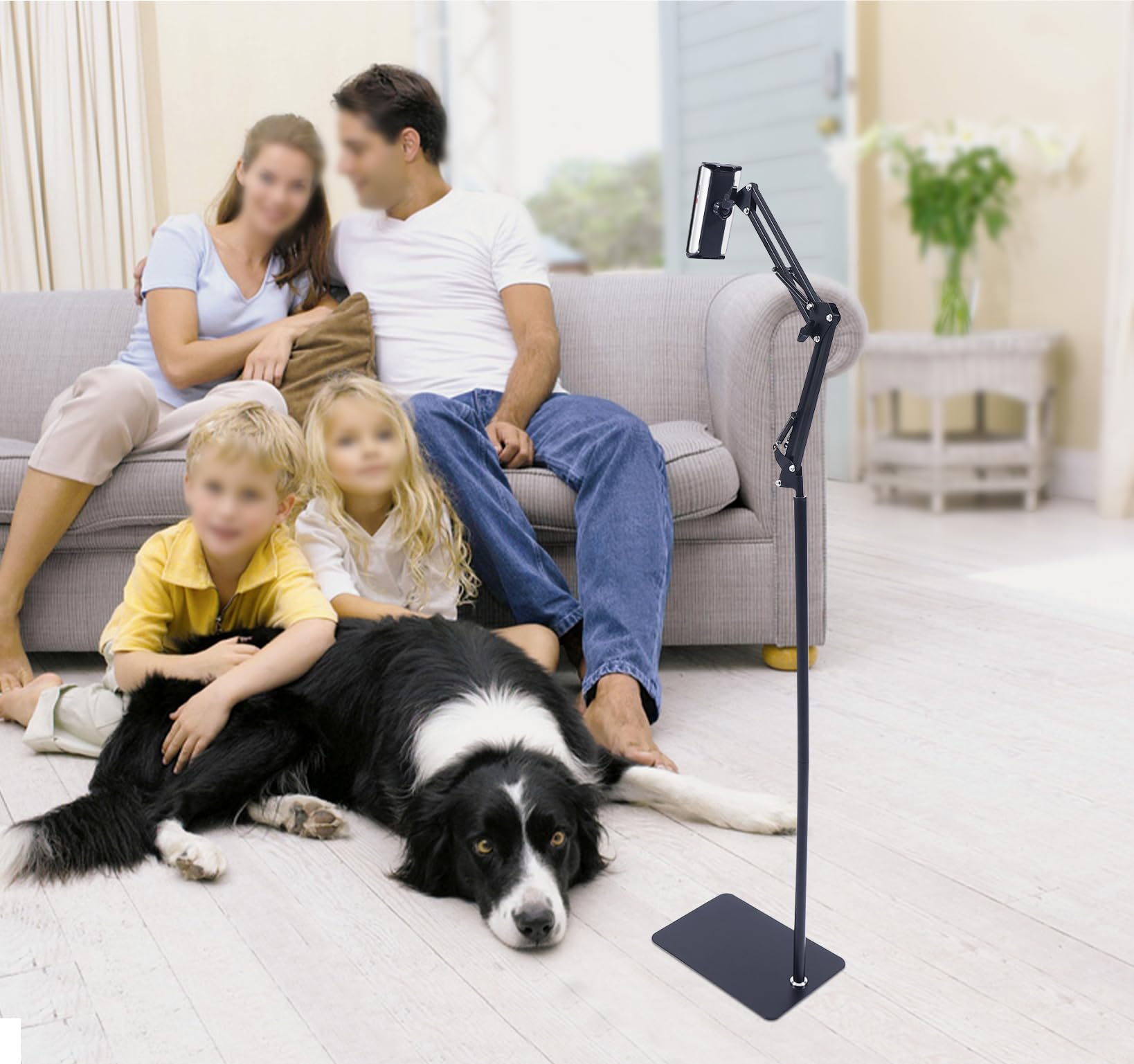 Soporte de suelo para tableta, soporte ajustable, con base resistente, universal, giratorio 360 grados, brazo de metal estable, soporte para teléfono móvil, para casa, cama, sofá, oficina