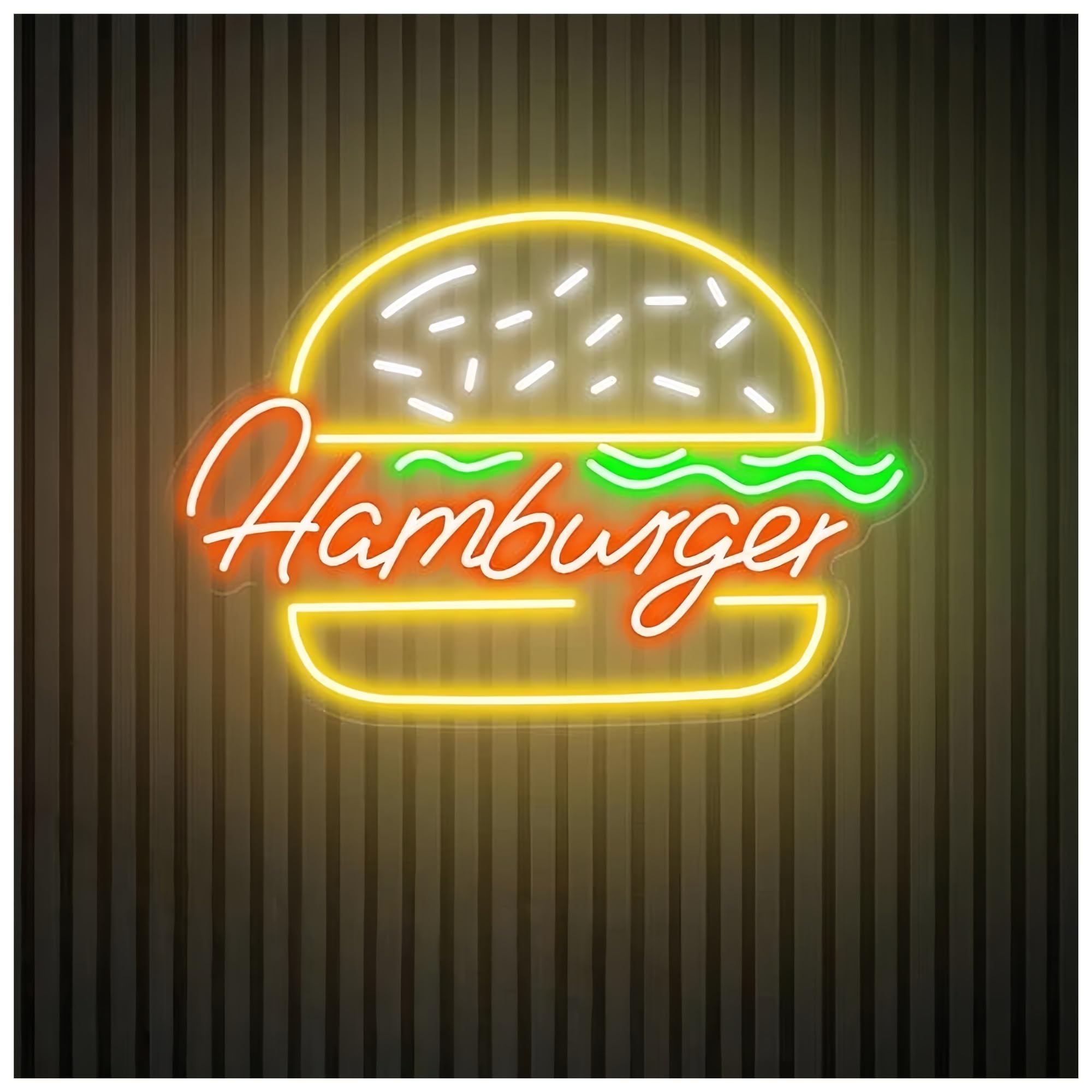 SHOUXI Sign Lamp Hamburger Neon Sign for Business Wall Decor Fast Food Shop Restaurant Decor Handmade Burger Light(C,70X50CM)