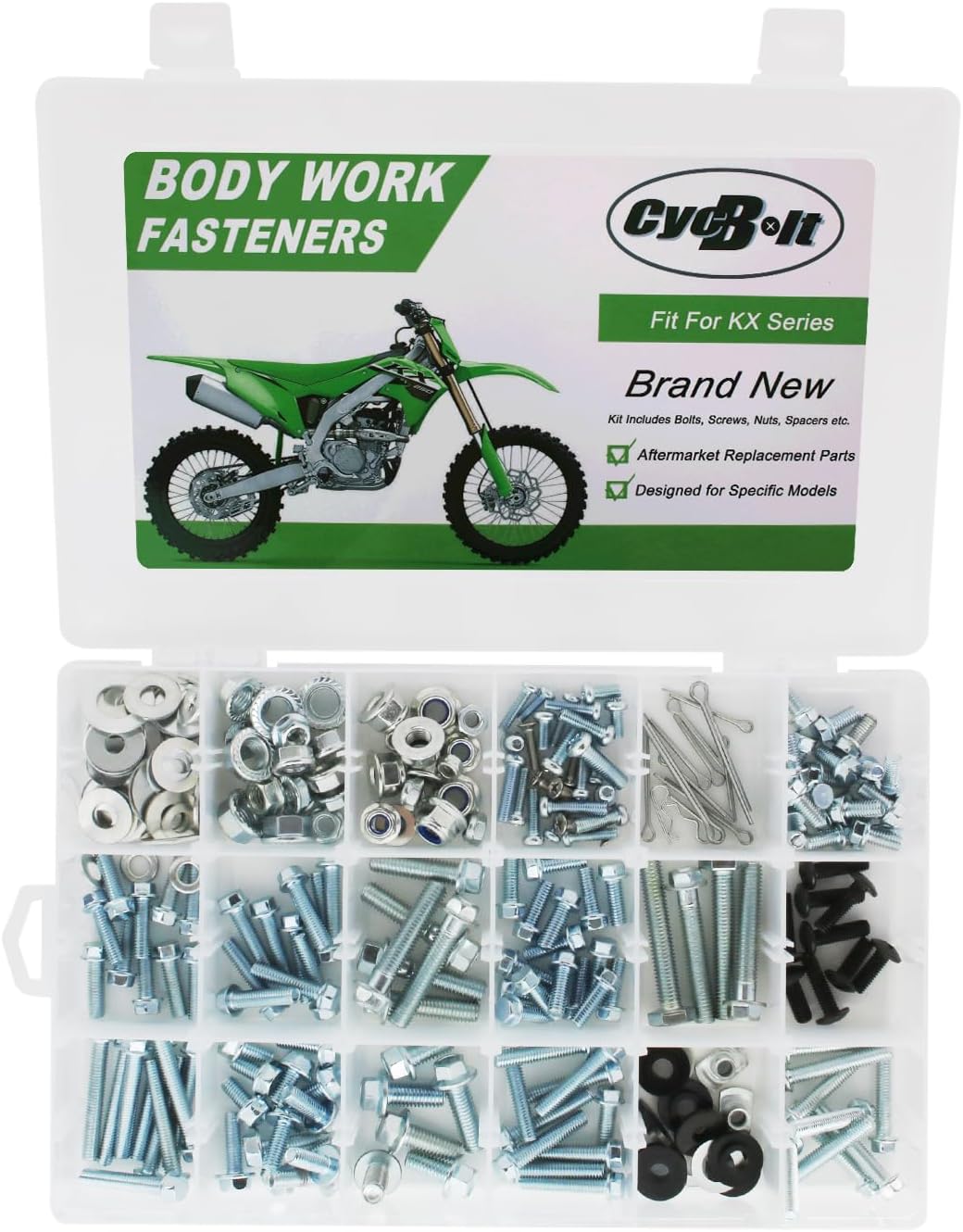 Dirt Bike Body Bolt Set Compatible with KX250F KX450F KX250 KX500 KX450X KX250X KX125 KX60 KX65 KX80 KX420 KX85 KX100 KX112 Bodywork Screws 250 PCS Body Screw Kit Bolts Fastener Kits