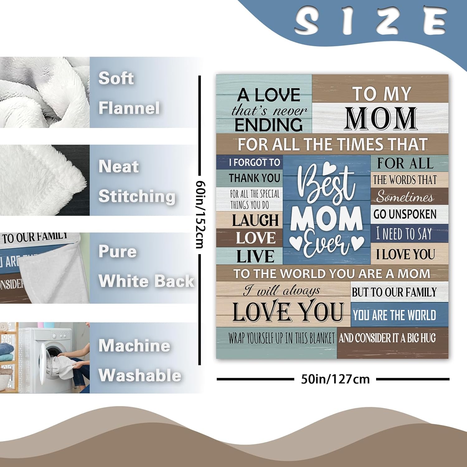 Gift for Mom from Daughter Son Flannel Throw Blanket, for Mama, Birthday Ideas, Best Mom Ever Present for Women, Soft Farmhouse Bedding Sofa Blankets 50 x 60 in - Image 2