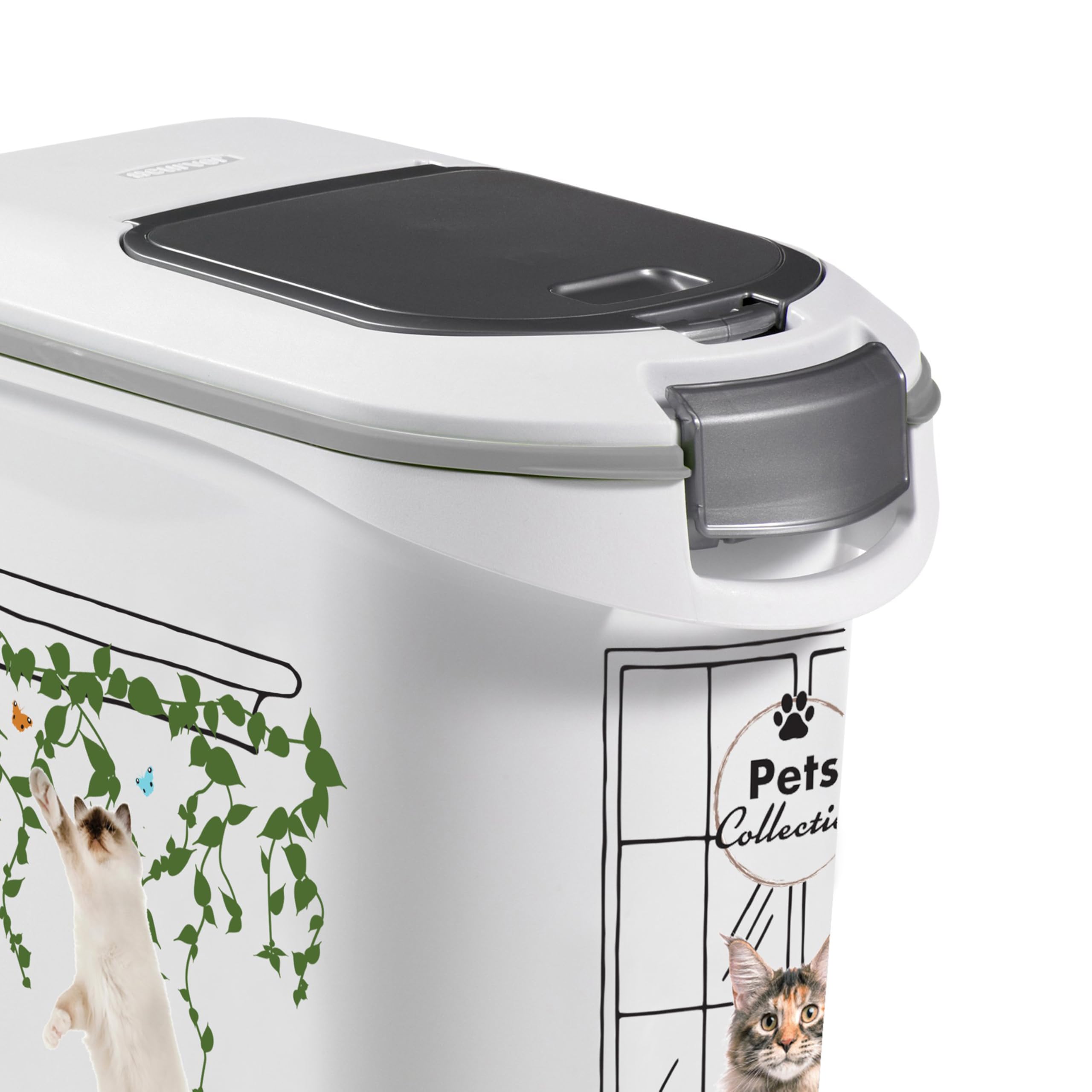 Curver Conteneur à Croquettes Pour Chats - 35L/12KG - Pets Collection - Rangement Hermétique Anti-Odeurs pour Nourriture pour Chats - Conteneur à Roulettes - 28 x 49 x 43 cm