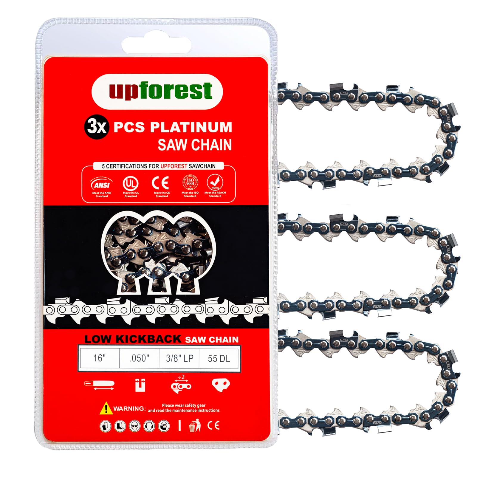 16 Inch Chainsaw Chain 3/8"LP Pitch-.050" Gauge 55 Drive Links - 63PM3 55, Fits STIHL 021, MS210, MS211, Poulan PLN3516Fand More- S55 (3 Chains) (91EOP55X3)