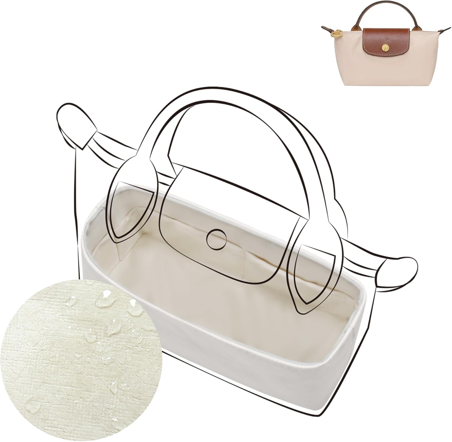 DGAZ Lightweight Purse Organizer Insert for Longchamp-Le Pliage Original Series Bag,silk and DupontPaper handbag inner for Luxury Bag(Craie,LE PLIAGE Mini)