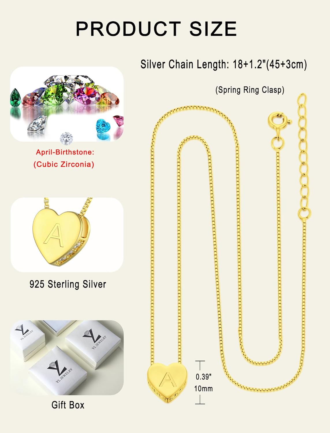 YL Initial Necklace 925 Sterling Silver Heart Letter Pendant A-Z Alphabet Cubic Zirconia Jewelry for Women - Image 6