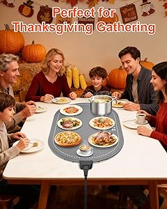 seenlast Warming Mat for Food with Adjustable Temperature Timer,10S Fast Heating Electric Food Warming Mat for Parties Buffet Daily,Food Heating Mat with Insulating Pad Raised Feet Protects Table
