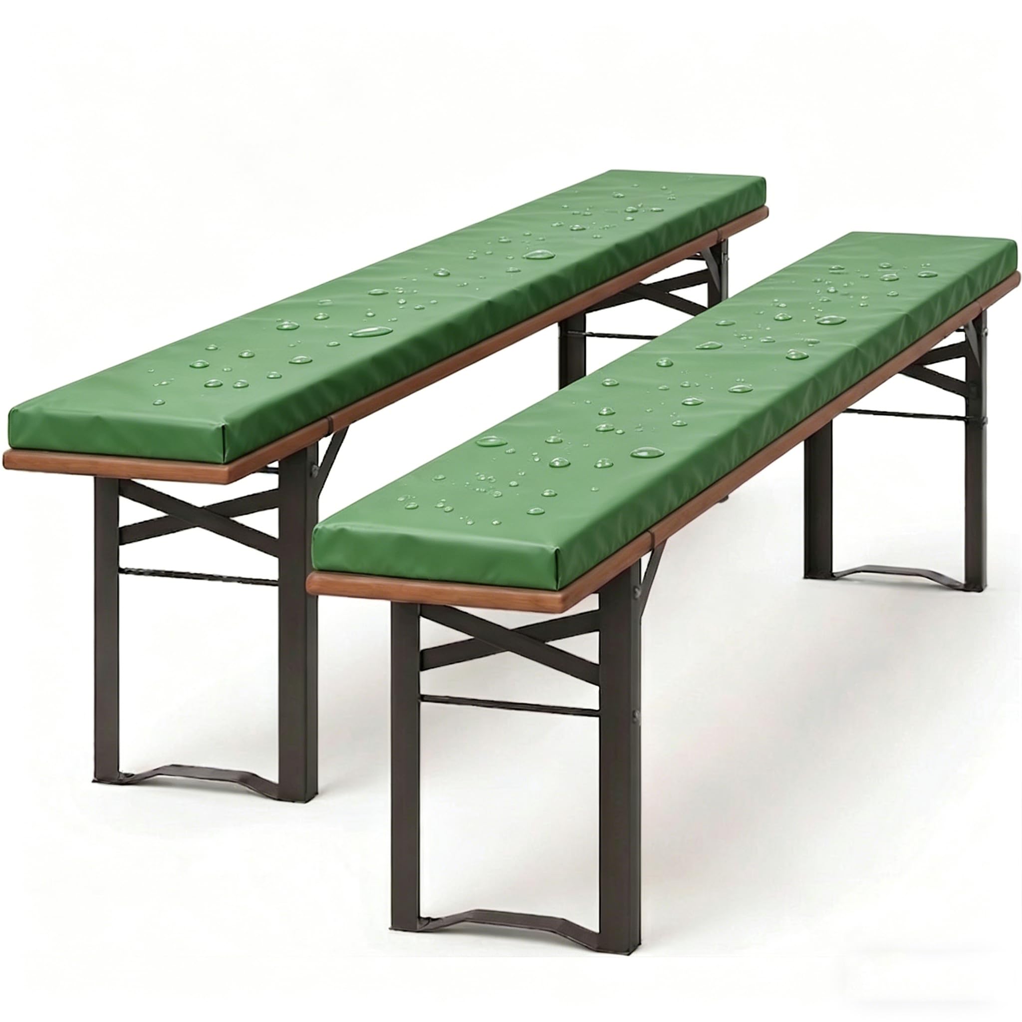 Generisch 2er Set Bierbankauflage Gepolstert,Wasserdicht Biertischgarnitur Auflagen Waschbar Outdoor Indoor,Sitzbankkissen Bierzeltgarnitur Für Partyzeltgarnitur Gartenbänke,Grün,180x40x4cm