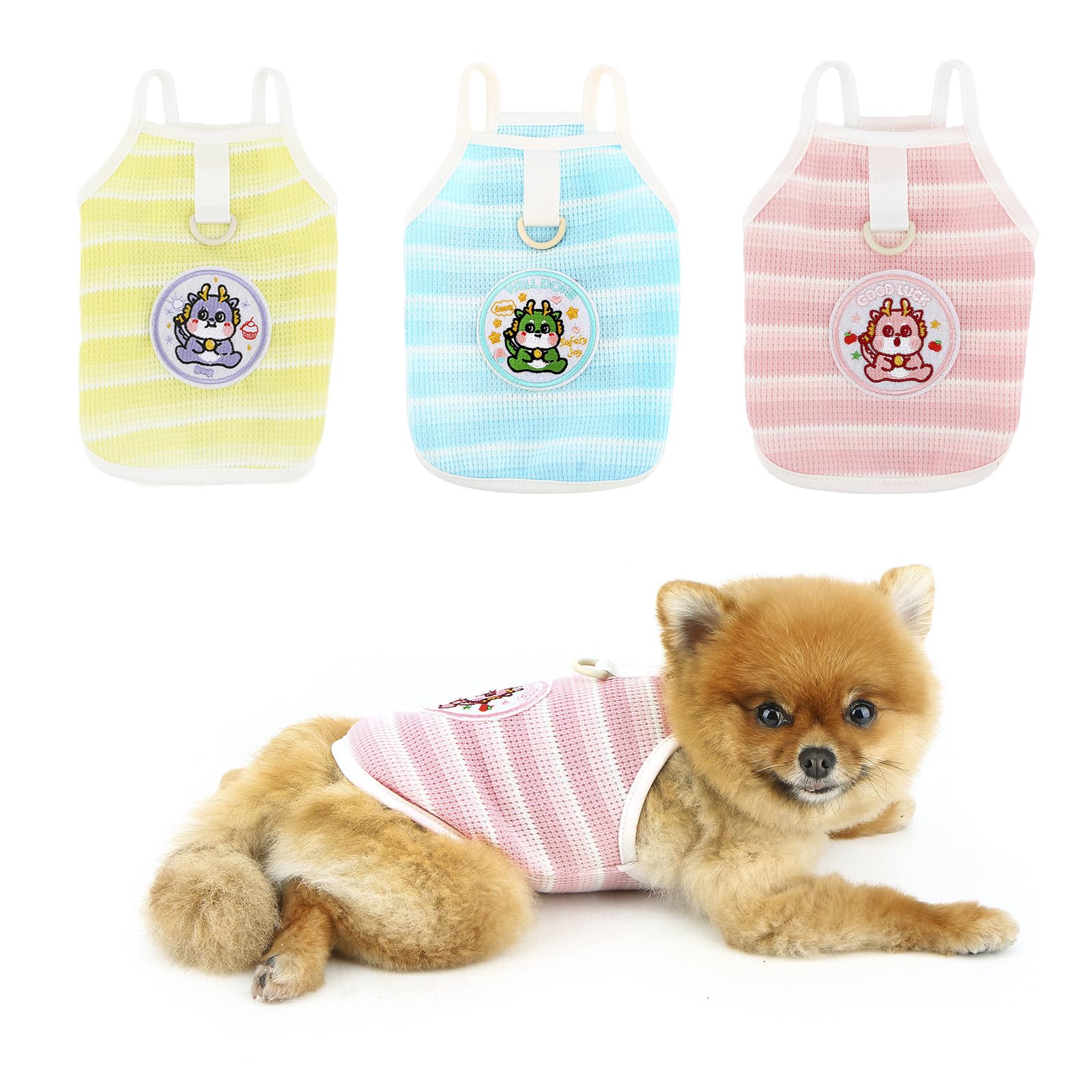 PAIDEFUL Striped Dog Shirts, Summer Cool Vest T-Shirt for Small Dogs Stretchy Lightweight Pet Pullover Soft Breathable Puppy Strap Tank Top Costume Cat Apparel Chihuahua Clothes D-ring,Pink,M