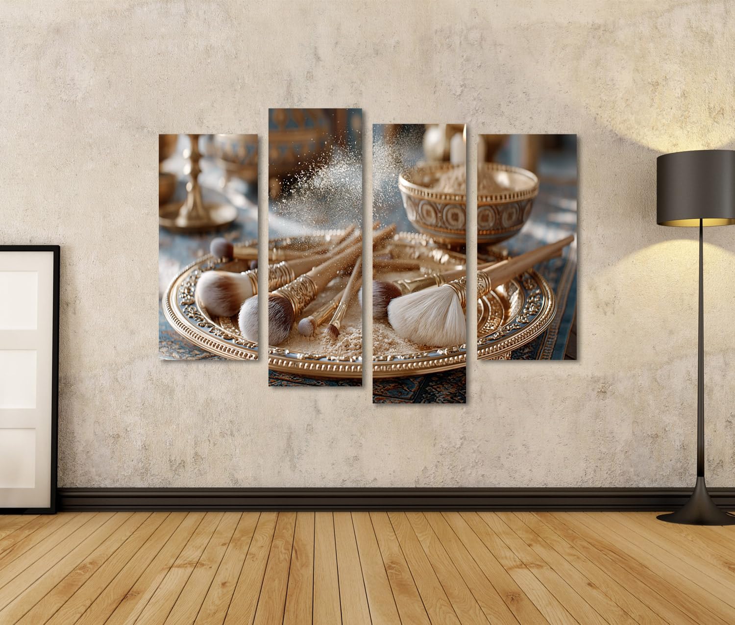 islandburner Tableau sur Toile Pinceau Maquillage Luxe Art Art Salon Parfait pour les Amateurs de Beauté - 4 Pièces