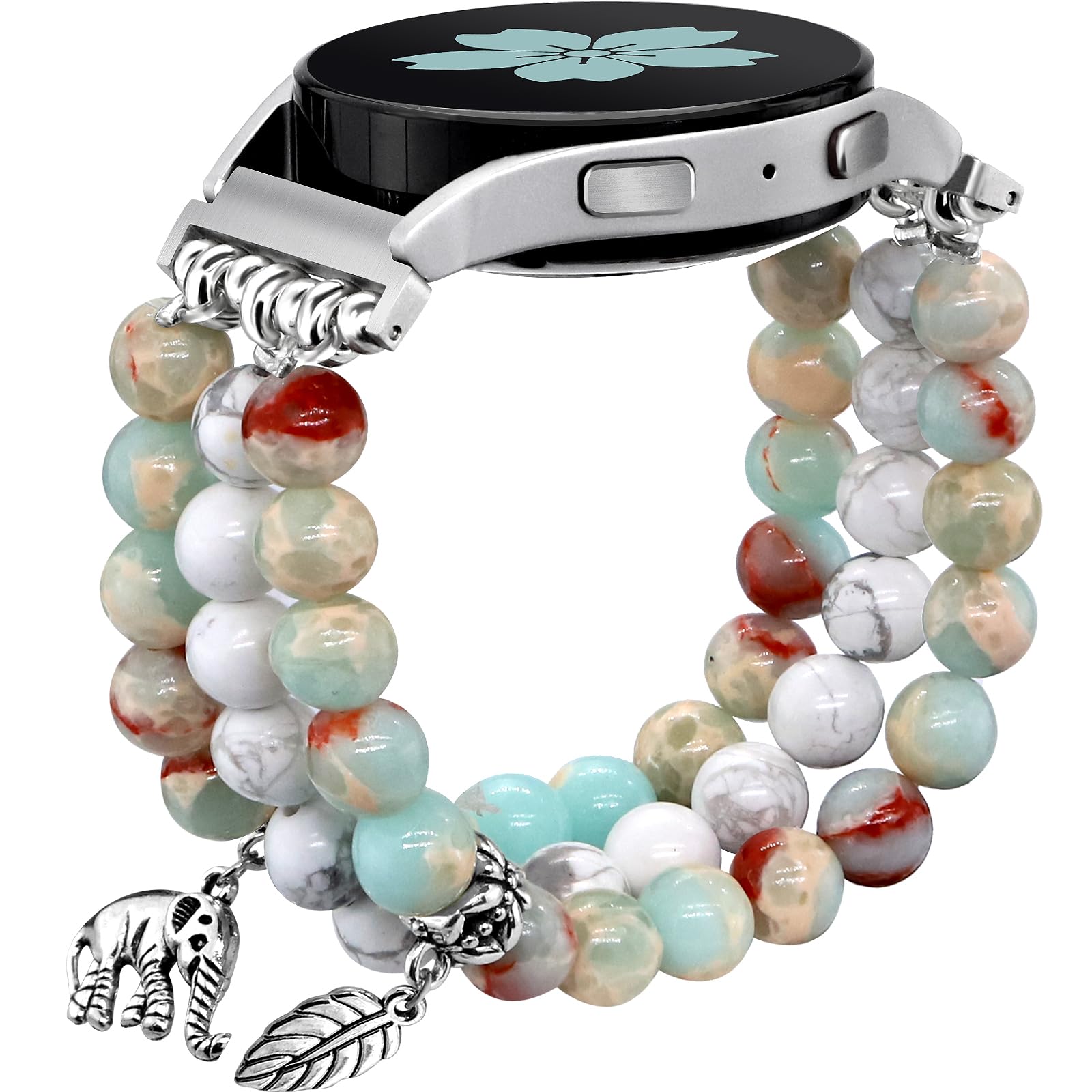 Newlibery Natural Stone Bracelet Beaded Band Women 20mm Compatible with Samsung Galaxy Watch 7/6/5/4/Active 2/4 Classic/6 Classic/5 Pro/FE 40mm 42mm