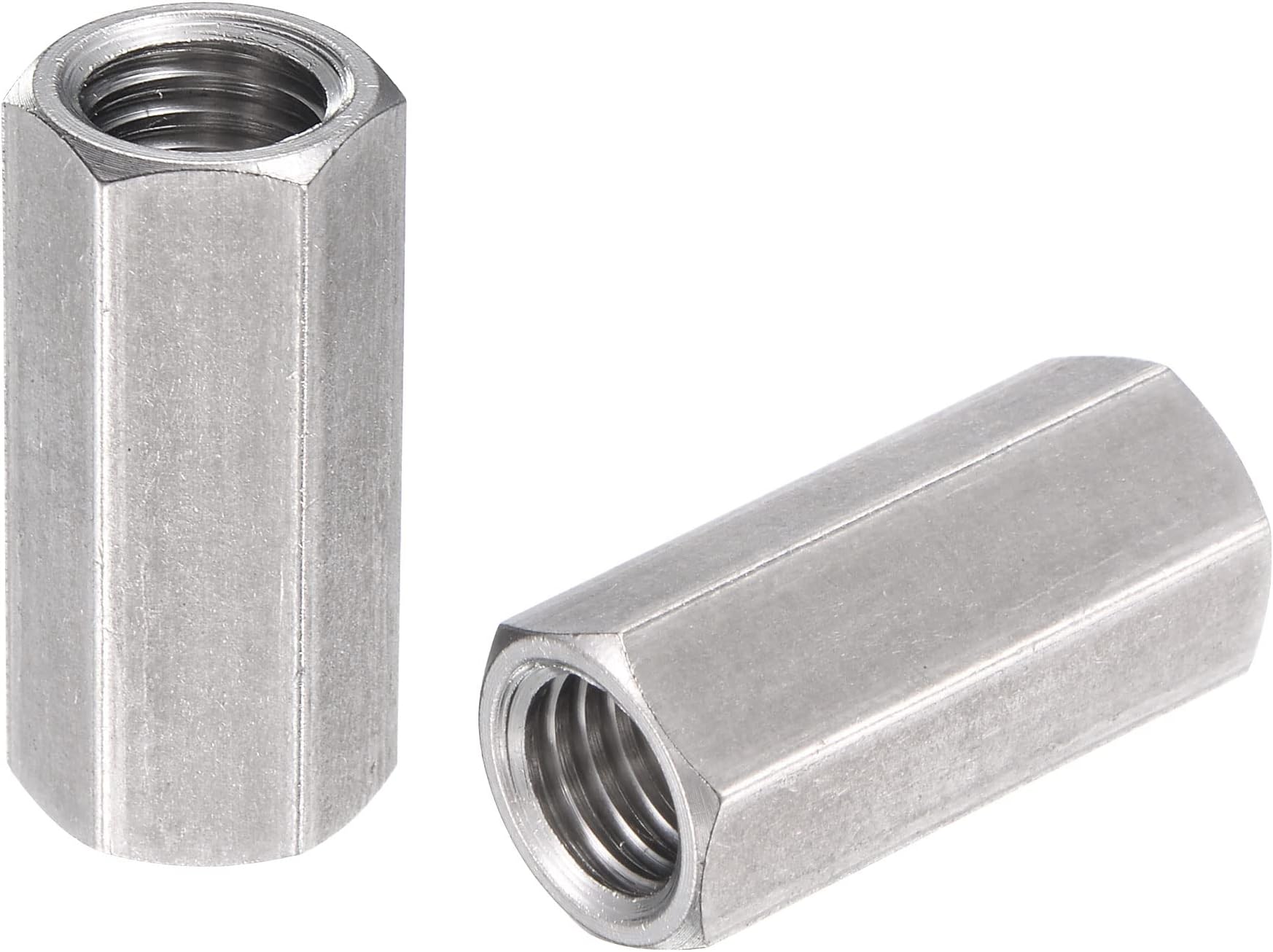 sourcing map M10 x 1.5-Pitch 30mm Length 304 Stainless Steel Metric Hex Coupling Nut, 5-Pack