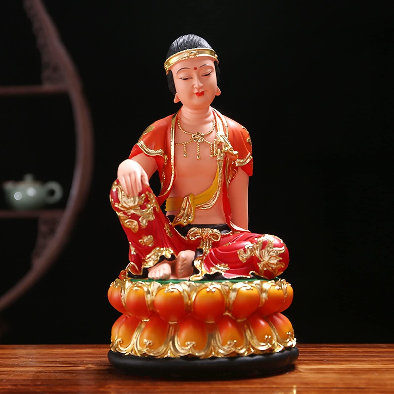 ULTRAWAVE Estatua de Buda Decoración de Figuras míticas Sentado en el Trono de Loto Atractivo Decoración de estatuas de Buda Tranquila Feng Shui 11.8in (Resina) Estatuas Budistas