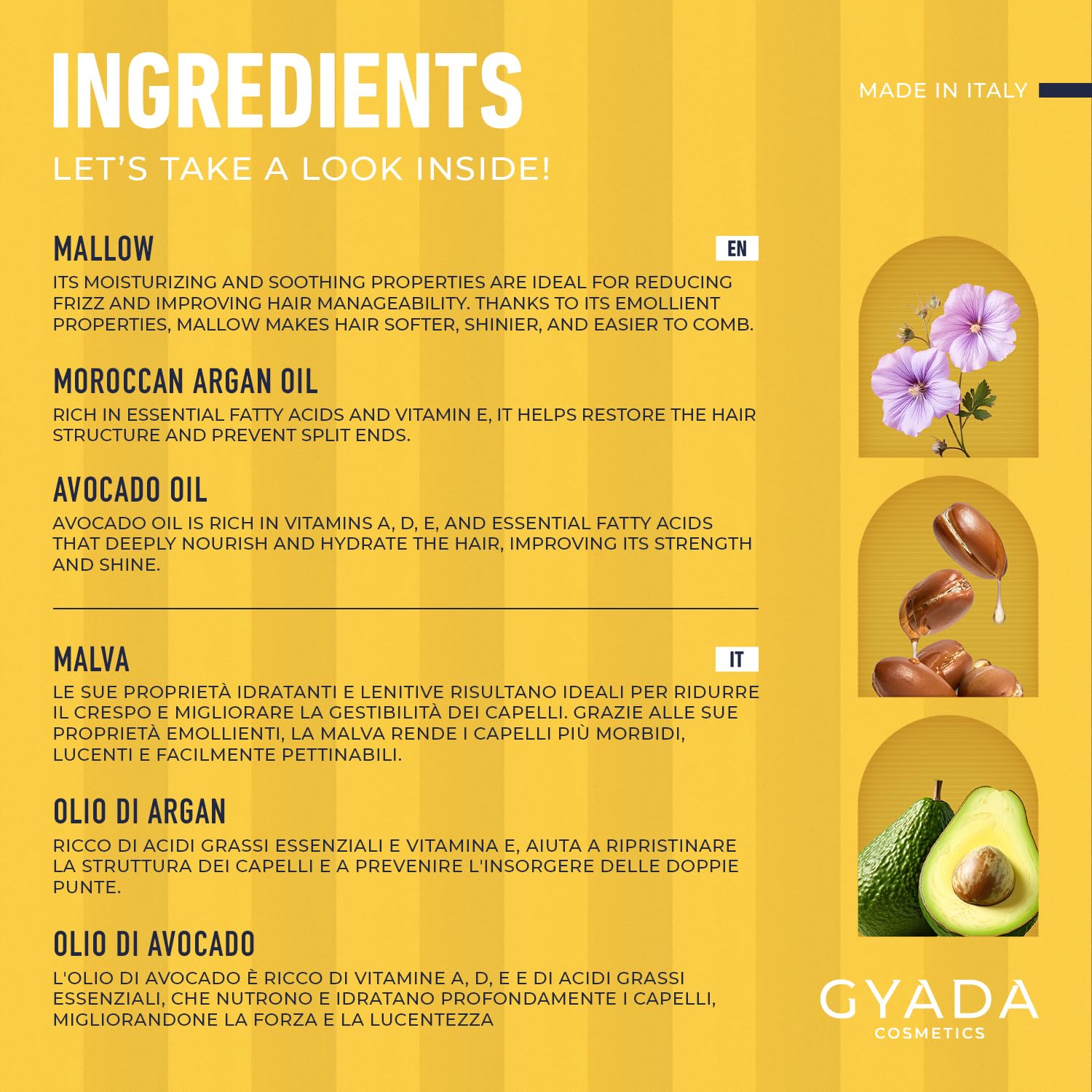 GYADA COSMETICS, Szampon przeciw puszeniu się włosów z podwójnymi końcówkami, odżywczy i dyscyplinujący, sprawia, że włosy stają się miękkie i jedwabiste, na bazie oleju arganowego, 250 ml