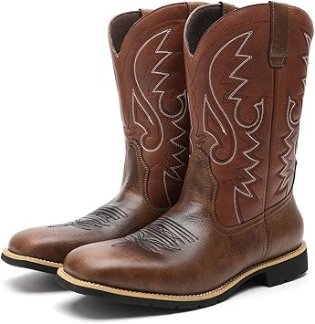DMGYCK Cowboy Boots For Men Square Toe Western Boots Mens Casual Retro Stylish Boots, Braun