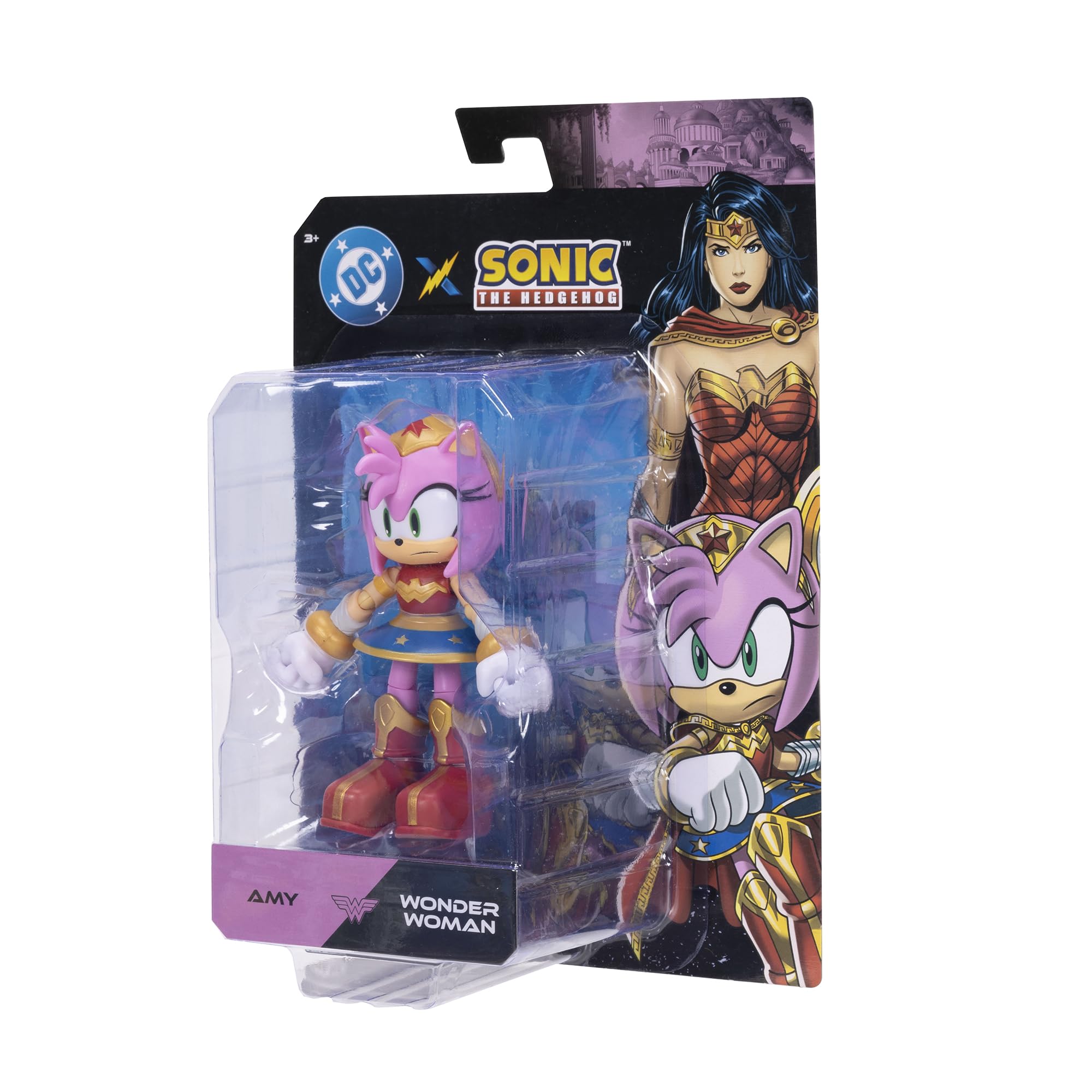 DC x Sonic Amy jako Wonder Woman, figurka 5" / 13 cm, oficjalna licencja Jakks Pacific, niezwykle szczegółowa i wyprofilowana konstrukcja, opakowanie kolekcjonerskie