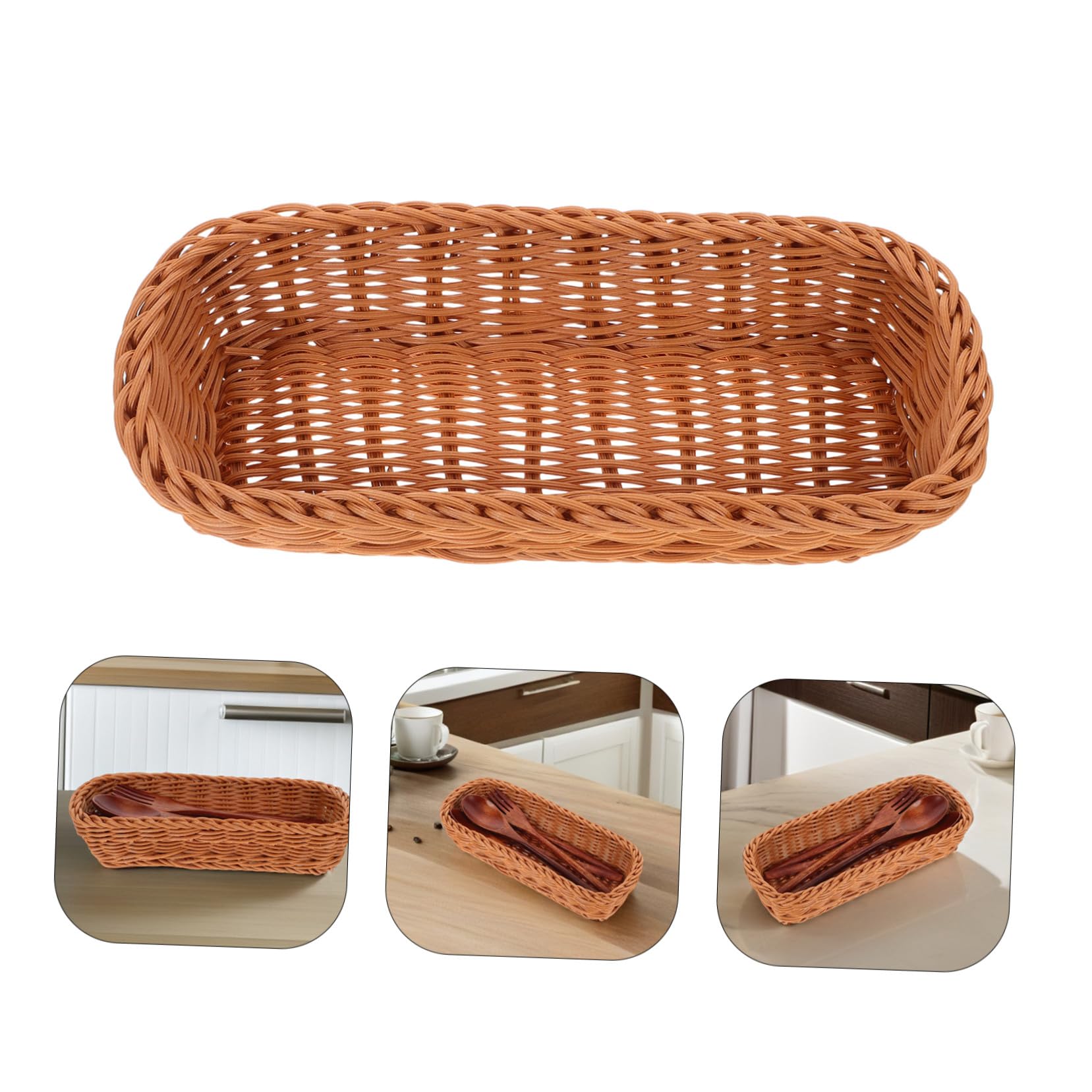 Cesta de Almacenamiento Tejida de Plástico para Cubiertos y Palillos Diseño Compacto y Ligero Color Natural Organizador Práctico para Cocina Elegante