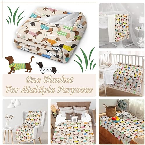Miniatura 4 de Bonita manta de franela de forro polar con diseño de perro salchicha para mujeres, manta ligera y suave y acogedora para cama, sofá, viajes al aire