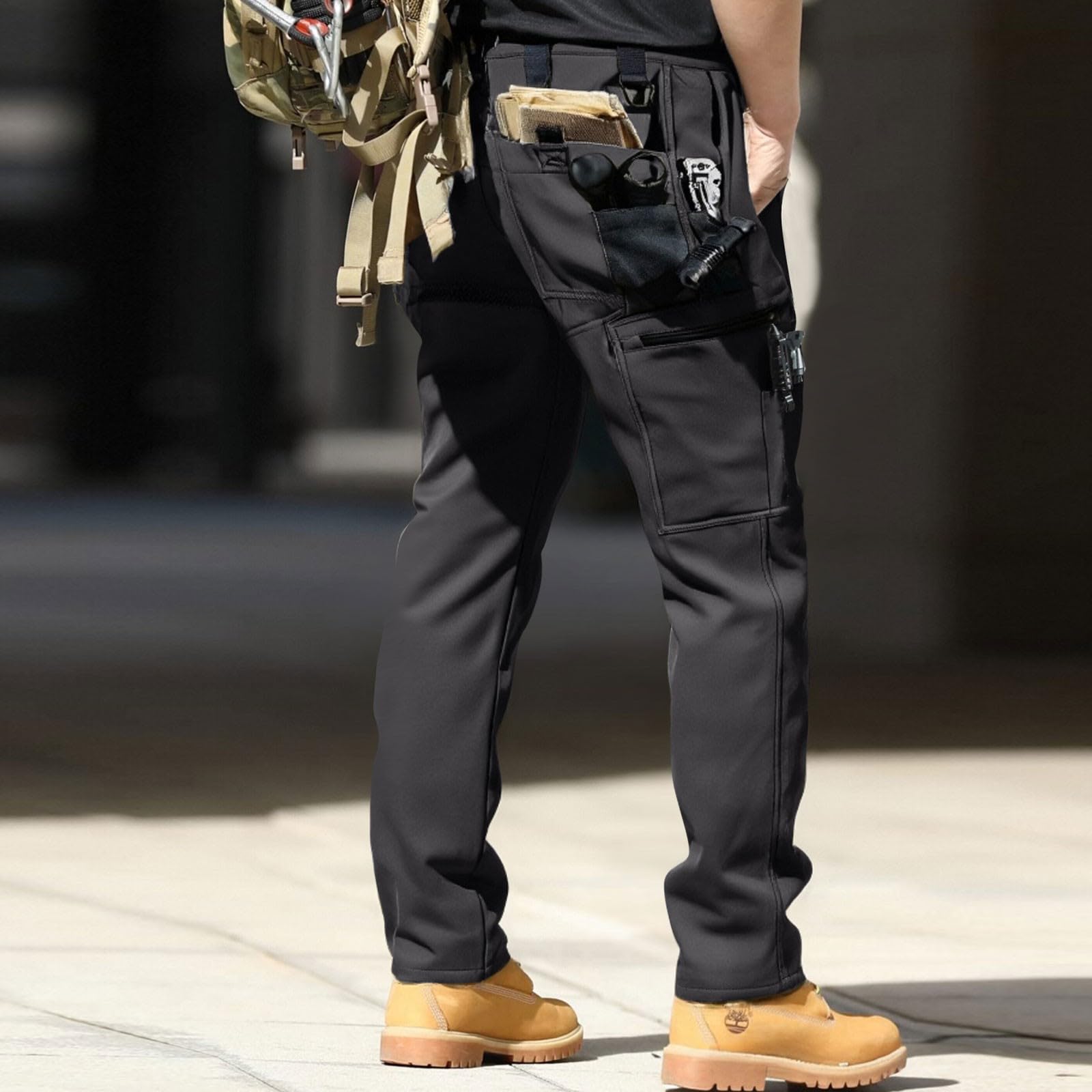 Pantaloni cargo da uomo invernali foderati in pile, impermeabili, resistenti agli strappi ed elasticizzati, multitasche, per attività all'aperto, escursioni e tempo freddo