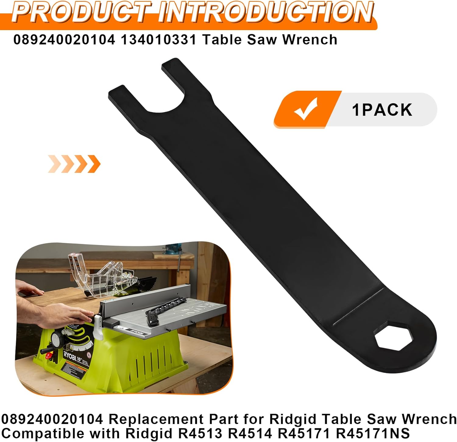089240020104 0134010331 table saw Wrench fits for Ryobi BTS21、BTS21、BTS16、BTS211、RTS31,for Ridgid R4513 R4514 R4516 R45171 R45171NS R45171T, ridgid table saw wrench