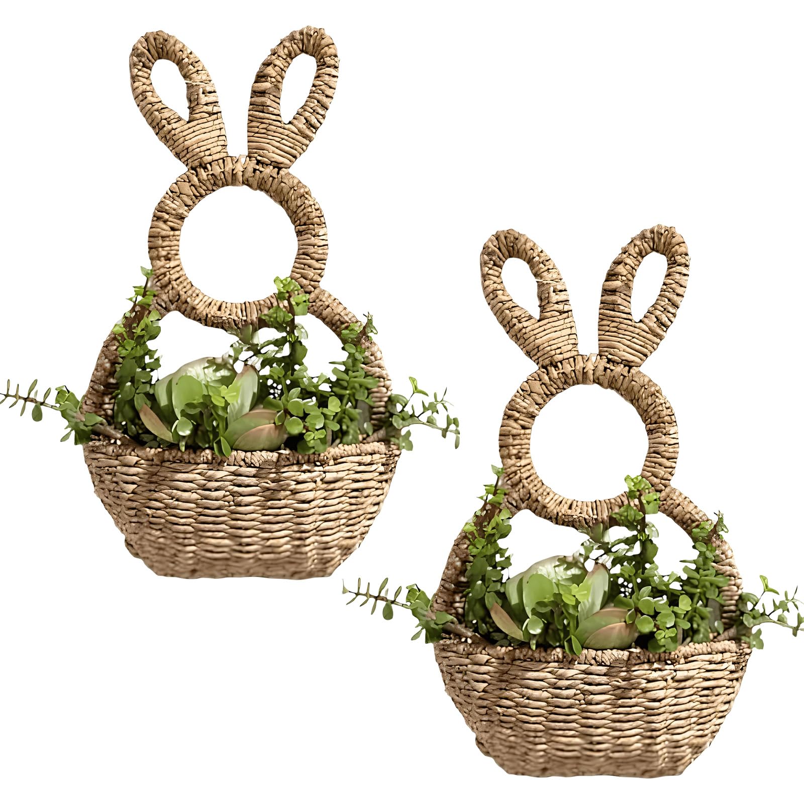 Panier de Lapins de Pâques en Osier Suspendu Mur, Panier de Pâques tissé à la Main, Ornement Suspendu pour décoration de Maison de Printemps Wicker Bunnies
