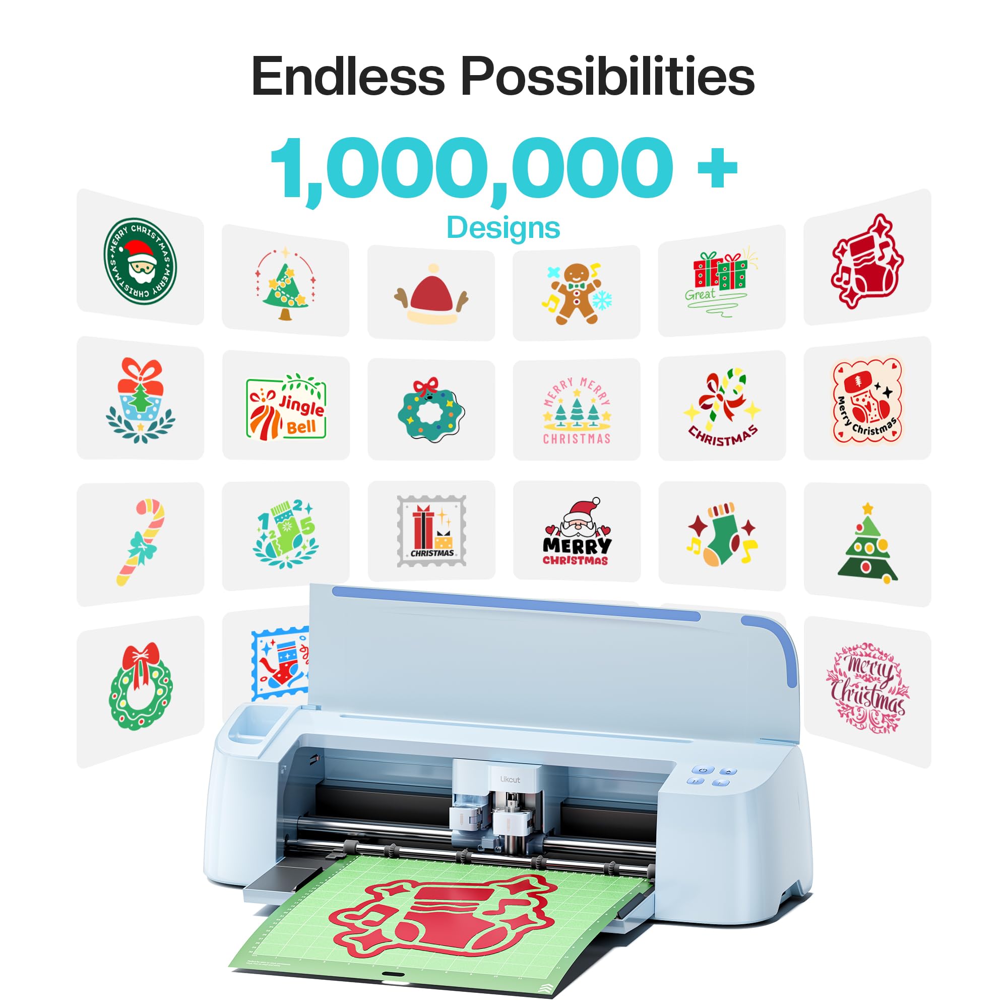 Likcut Schneideplotter 30,5 cm – A3 Plottermaschine Cutter Machine Smart Sticker Maker mit Print-Then-Cut, All-in-One Starter-Set für Vinylfolie & Sticker, Ideal für Deko, Etiketten & Geschenke, Blau