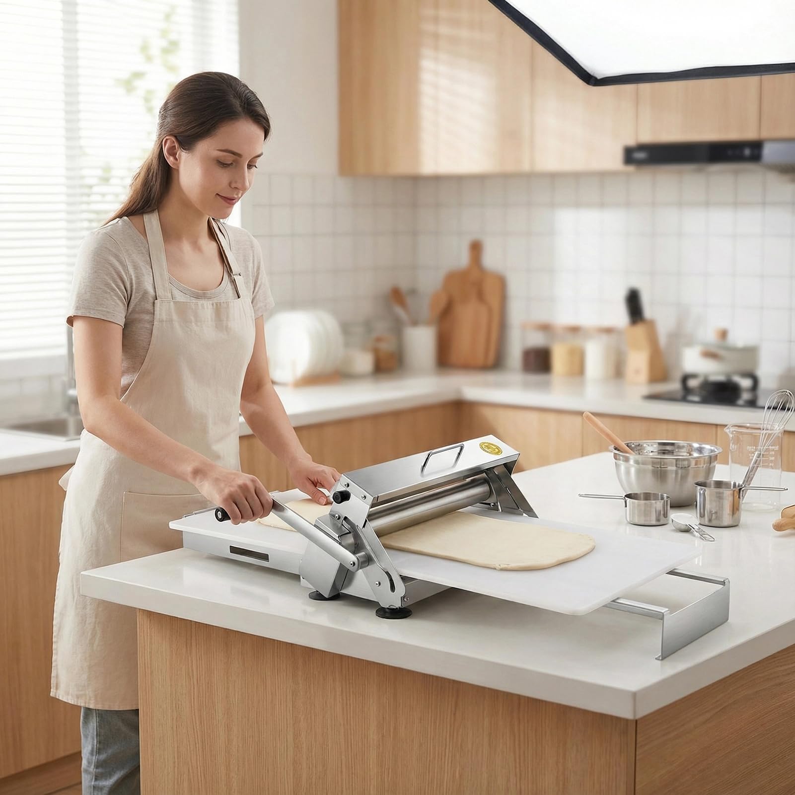 LoJax Gewerbliche Teigausrollmaschine, Faltbare Professionelle Teigrollmaschine, Einstellbare Teigdicke 0-25mm Für Gebäck, Pasta, Pizzateig Und Croissants, Croissant-Teiglaminator