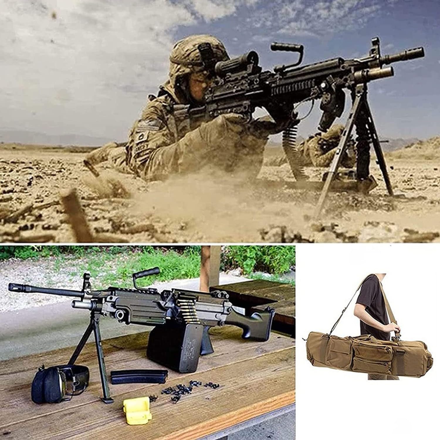 M249 Borsa Protettiva Da Fucile,Doppia Borsa Porta Fucile Sacca Custodia,Soft Air Caccia Con Tasche Ed Imbottitura,Capiente Grande,Attrezzature Tattiche Borse Per Caccia Pesca,Impermeabile