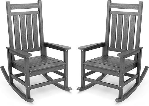 Miniatura 20 de SEWALL - Juego de 2 mecedoras de gran tamaño para exteriores, mecedoras de polietileno de alta densidad para adultos, mecedoras de patio para