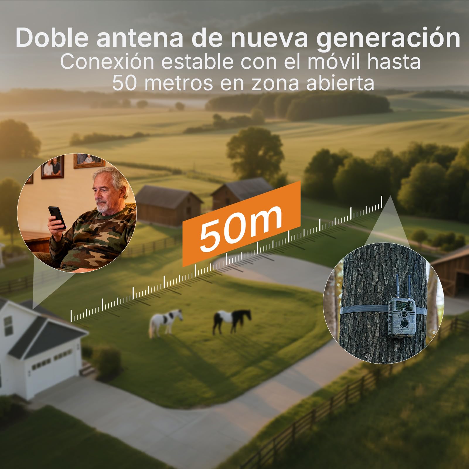 GardePro E6 2.0 Pro Camara Fototrampeo 4K WiFi, Batería de 7800 mAh y Tarjeta SD de 64 GB, Alcance Wi-Fi de 50 Metros, 64MP Cámara Caza, IP66 Cámara Fototrampeo con Envío al Móvil