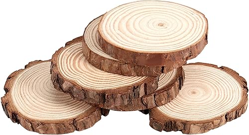 Miniatura 9 de JOIKIT 5 piezas de rebanadas de madera sin terminar de 8 a 9 pulgadas, rebanadas de madera rústica redonda natural para centros de mesa, círculos de