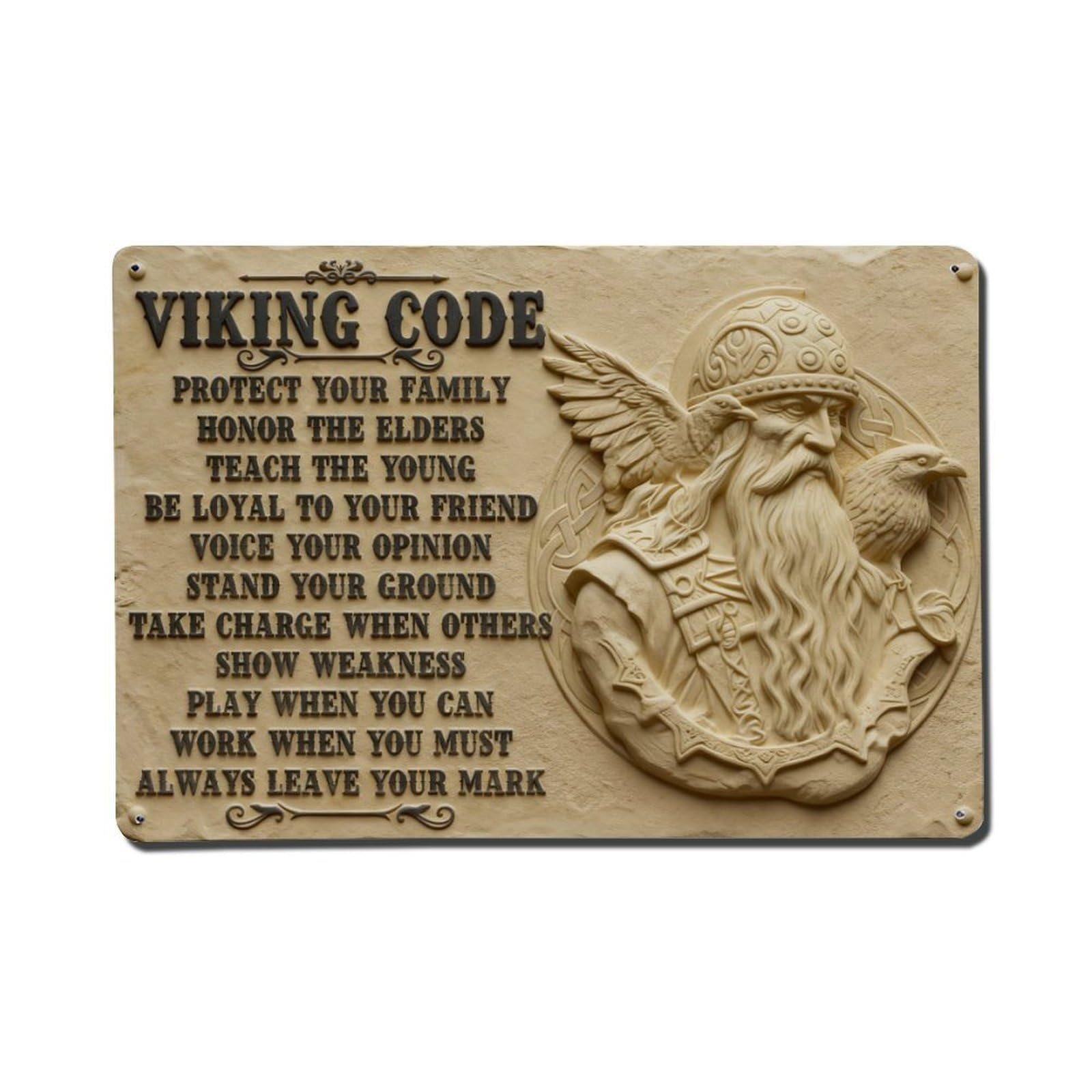 Iageret Vintage Viking Code Warrior Art Print Metal Tin Sign Retro Wall Decor, Bar Garage Cafe Kitchen Home Wall Art Poster Decoration 8X12inches