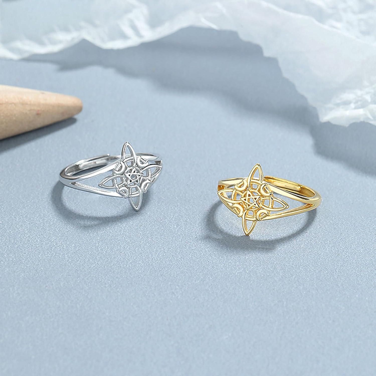 Witches Knot Ring - Nudo de Bruja Plata 925 Original, Sterling Silver Witches Protection Knot Ring, Adjustable Pentagram Witchy Rings for Women, Celtic Knot Pendant with Triquetra Trinity for Women (Gold) - Image 4