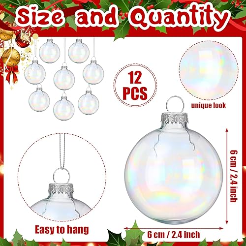 Miniatura 2 de Liliful 12 adornos de cristal de Navidad para manualidades, bolas de vidrio rellenables de 2.36 pulgadas, bombillas colgantes extraíbles para árbol
