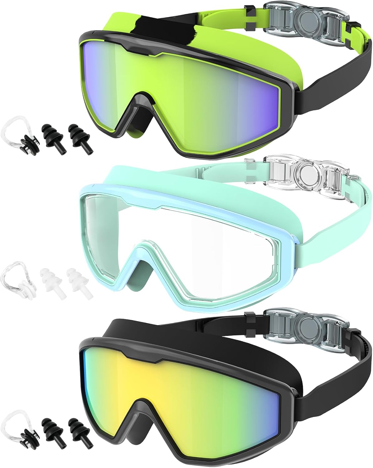 子供用 水泳ゴーグル 幼児用 ユース スイミングゴーグル:3個 ユニ シュノーケリングゴーグル ワイドビュー 曇り止め UV400